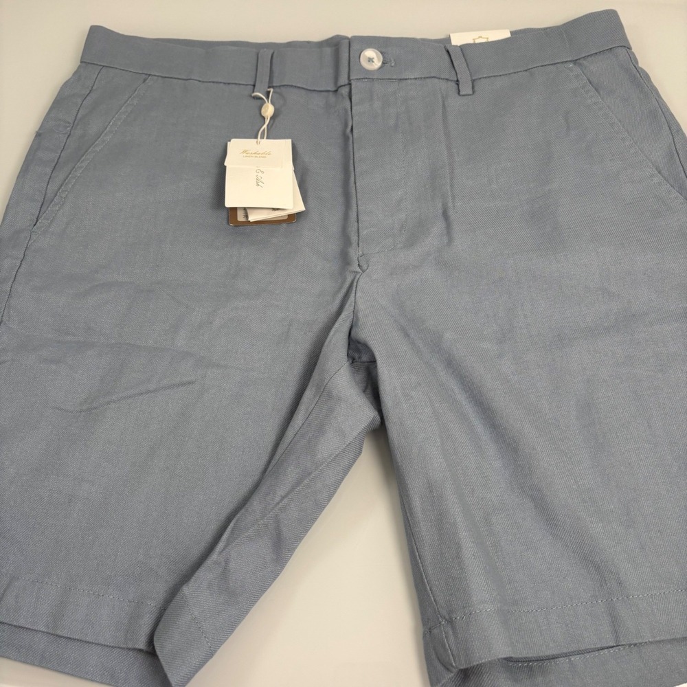 Porter & Ash Mens 38 Blue Chino Shorts NEW Washable Linen Blend Sustainable